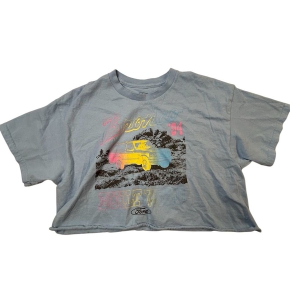 Vintage '94 Ford Bronco Built Wild Graphic T-Shirt Women’s Cropped L Blue - Picture 3 of 6